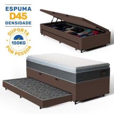 Cama Box Baú com Colchão de Espuma D45 Pillow Top Fort Comfort + Auxil