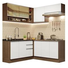 Cozinha Completa de Canto Madesa Glamy 349002 com Armário e Balcão (sem Tampo e Pia) - Rustic/branco