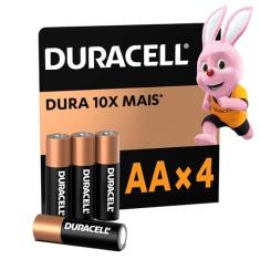 Duracell Pilhas Alcalinas AA Pequena Pack 4 Unidades – Dura até 10x – Mais Ideal para Controles Remotos Brinquedos e Lanternas