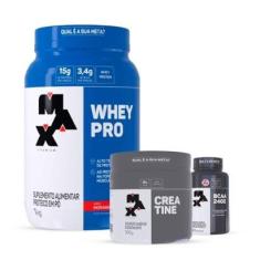 Combo Max Titanium Whey Pro 1kg, Creatina 100g e BCAA 60 Cápsulas-Unissex