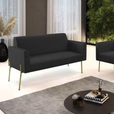 Sofá Namoradeira 2 Lugares Pé de Ferro Dourado Marisa material sintéti