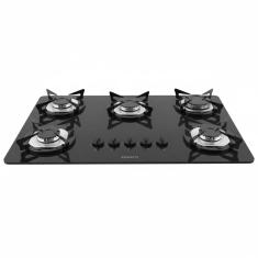 Cooktop Fogatti a Gas FGT 5B Vidro Preto Flange Inox