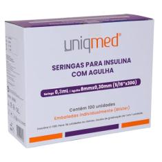 KIT 500UN SERINGA PARA INSULINA UNIQMED 0,3ML 8X0,30MM 31G