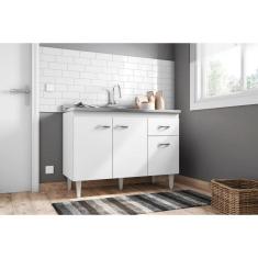 Balcão Gabinete de Pia Gabriela 120cm Branco S/Tampo - AJL Móveis