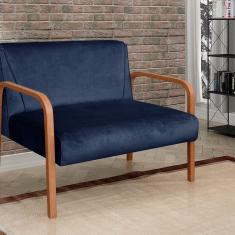 Namoradeira Anita Sofá 2 Lugares Moderna Braço Madeira Azul Marinho 210