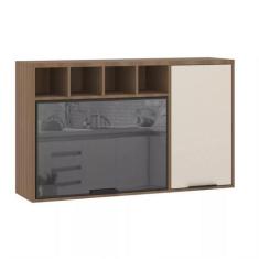 Armário Aéreo de Cozinha 120cm 2 Portas com Vidro Reflecta e Nichos As