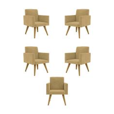 Kit 05 Cadeiras Poltronas Decorativa - Escritório - Recepção Cor:capuccino