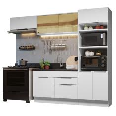 Cozinha Completa Stella 7 Portas 2 Gavetas MDF 270cm Branco com Nicho para Forno e Micro-ondas