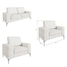 Conjunto de Sofá 2 lugares e 2 Poltronas Toio Casa de Pedra Estofados Cru