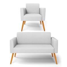 Sofá Namoradeira Com Poltrona Pés Palito Castanho Marisa Linho Cinza A05 D03 - D`rossi