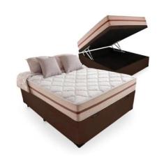 Cama Box Baú Casal Tecido Sintético Marrom com Colchão Pillow Angel Mo