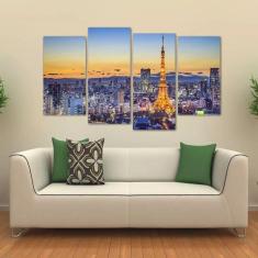 Quadro Paisagem Paris Torre Eiffel Mosaico Em Tecido 4 Peça