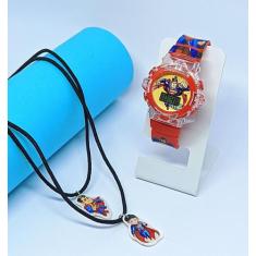 Kit Relógio Infantil Digital Pisca Luz Toca Musica + Colar Duplo Amiza