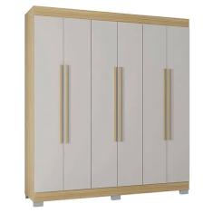 Guarda Roupa Barcelona Poquema Casal 6 Portas 2 Gavetas Cor - Damasco Off White