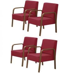 Kit 4 Poltronas Decorativas 1 Lugar Jade Braço Madeira D Salla Suede