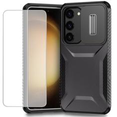 Ueokeird Capa para Galaxy S23 Plus, capa para Samsung S23+ SM-S916U com protetor de tela de vidro temperado e capa deslizante para câmera, antiderrapante, resistente, à prova de choque para Samsung