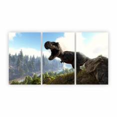 Quadro Dinossauro T Rex E Paisagem Decorativo Em Tela Canvas - Plimsho