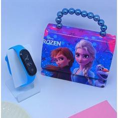 Kit Relógio Digital Led Prova água Silicone + Bolsa Infantil Ombro Tra