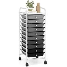 OFFICEJOY Carrinho de armazenamento, carrinho utilitário com 10 gavetas, alças portáteis e rodas com trava, organizador de armazenamento de brinquedos de papel móvel grande capacidade para professores