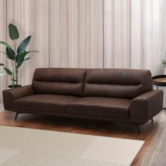 Sofá Decorativo Ashton 3 Lugares Sala De Estar 236cm Pés Em Aço Couro Marrom Chocolate G88 - Gran Belo