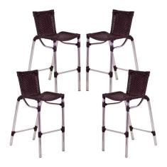 Kit 4 Banquetas Fortaleza Em Alumínio Alta Edícula Cozinha Tabaco