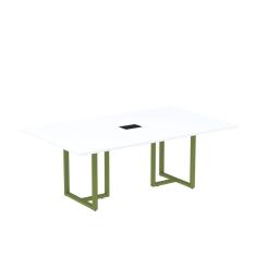 Mesa de Reunião Retangular com Power Box 200x90cm Mr2000p25tub Branco/Verde Miró