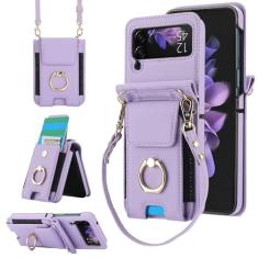Asuwish Capa de telefone para Samsung Galaxy Z Flip 3 5G 2021 capa carteira com anel alça de pulso transversal cordão porta-cartão de crédito slot bolsa de couro celular ZFlip3 Z3 Flip3 3Z mulheres