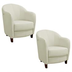 Kit 2 Poltronas Decorativas Sala de Estar Pés Madeira Kairós Couro Off White Gran Belo