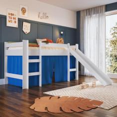 Cama Infantil Elevada com Escorregador Solteiro 188x78cm Escada e Prot