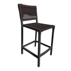 Banqueta França Em Corda Náutica E Base Em Alumínio Preta Para área Gourmet Marrom - Cor: Marrom