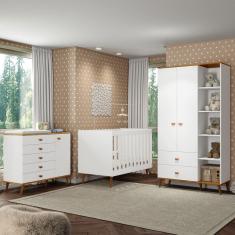Guarda-Roupa Bartira Ternura com 5 Nichos, 2 Portas, 2 Gavetas + Cômoda Ternura com 5 Gavetas e 1 Porta + Berço Móveis Estrela Ternura