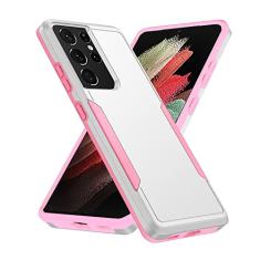 KANCIKOO Capa para Samsung Galaxy S21 Ultra(não para S21 Plus e S21) Resistente à Prova de Choque Suporte de Carregamento Sem Fio de Nível Militar para Galaxy S21 Ultra 5G 17.3 cm (Branco/Rosa)