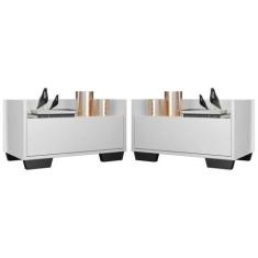 Kit c/ 2 Mesas de Cabeceira 60 cm c/ Pés Quadrados Multimóveis Branca/