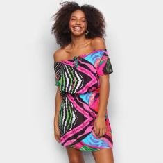 Vestido Curto Água Viva Estampado Ombro A Ombro, Rosa, M