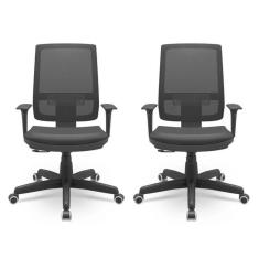 Kit 2 Cadeiras Para Escritório Ergonômica Presidente Brizza Nr17 Plaxmetal Preto