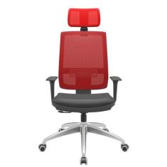 Cadeira Office Brizza Tela Vermelha Com Encosto Assento Vinil Preto Re