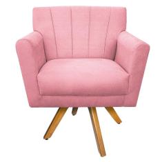 Poltrona Laura Base Giratória de Madeira Suede Rosa Bebê