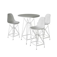 Jogo Mesa Bistrô Eames Branca 60Cm 3 Banquetas Branca Base Ferro Branco - Cor: Branco