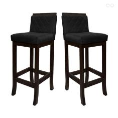 Kit 2 Banquetas Média para Ilha de Cozinha Nice Madeira Maciça Matelassê Suede Preto CCS