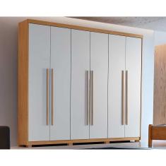 Guarda Roupa Solteiro 6 Portas e 2 Gavetas c/ Pés Hawaii Naturale/Off White - Rufato