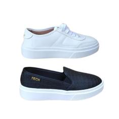 Combo dois tenis feminino casual social branco preto slip on - Nech, 3