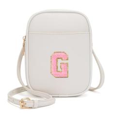 Viverte Bolsa infantil com inicial transversal para meninas, 3 bolsos, couro PU, bolsa transversal para presente personalizado para meninas adolescentes, Bege, One Size