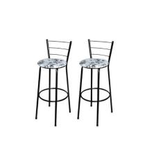 Jogo 2 Banqueta Alta Para Cozinha Epoxi Preta Estofado Floral - Lamar 