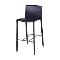 Banqueta com Encosto Glam em PU Preta Base Aço