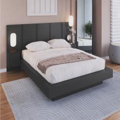 Cama Casal Queen Suspensa, Cabeceira e Mesas de Apoio 140/160 Zurique