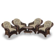 Conjunto de Poltronas Fibra Sintética Roma - 4 Poltronas + 1 Mesa Centro - Tecido Duna Deserto