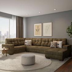 Sofá de Canto 6 Lugares com Chaise Direito Versalhes Suede Amassado Marrom