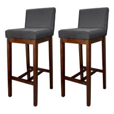 Kit 2 Banquetas Alta Estofada para Bancada Lisboa Madeira Capuccino Suede ccs