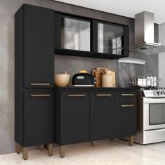 Armário Tieli Paneleiro Simples 3 Peças Preto Fosco - Móveis Arapongas