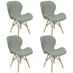 Kit 4 Cadeiras Charles Eames Eiffel Slim Wood Estofada - Cinza - Magaz
